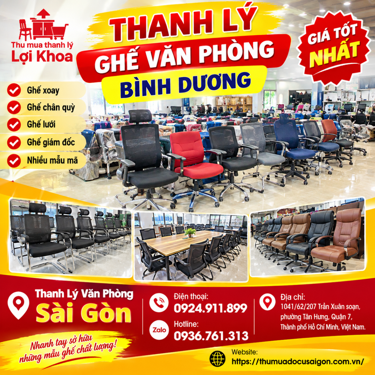 Thanh lý ghế văn phòng Bình Dương