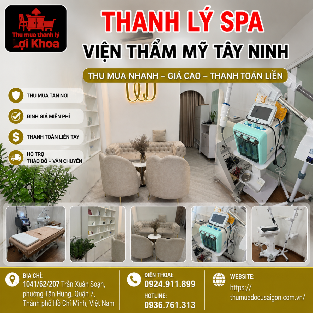Thanh lý spa, viện thẩm mỹ Tây Ninh