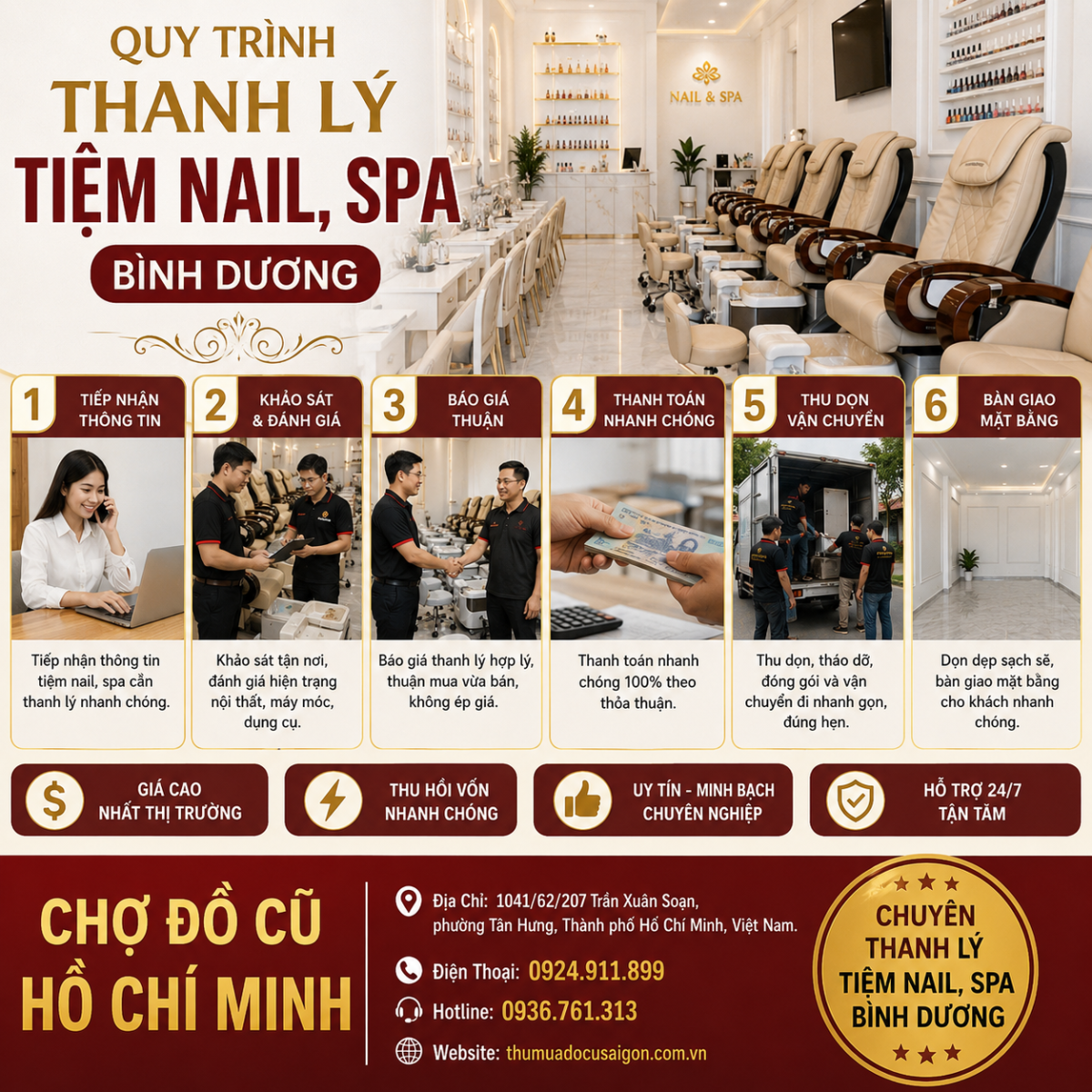 Thanh lý tiệm nail, spa Bình Dương