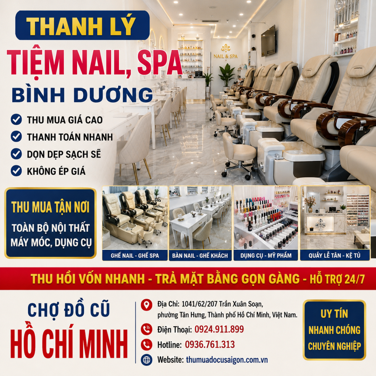 Thanh lý tiệm nail, spa Bình Dương