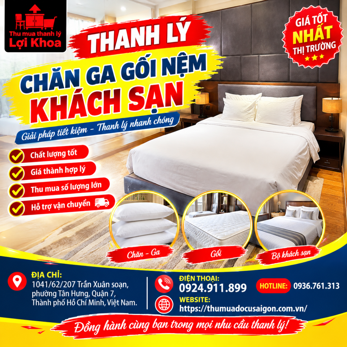 Thanh lý chăn ga gối nệm khách sạn
