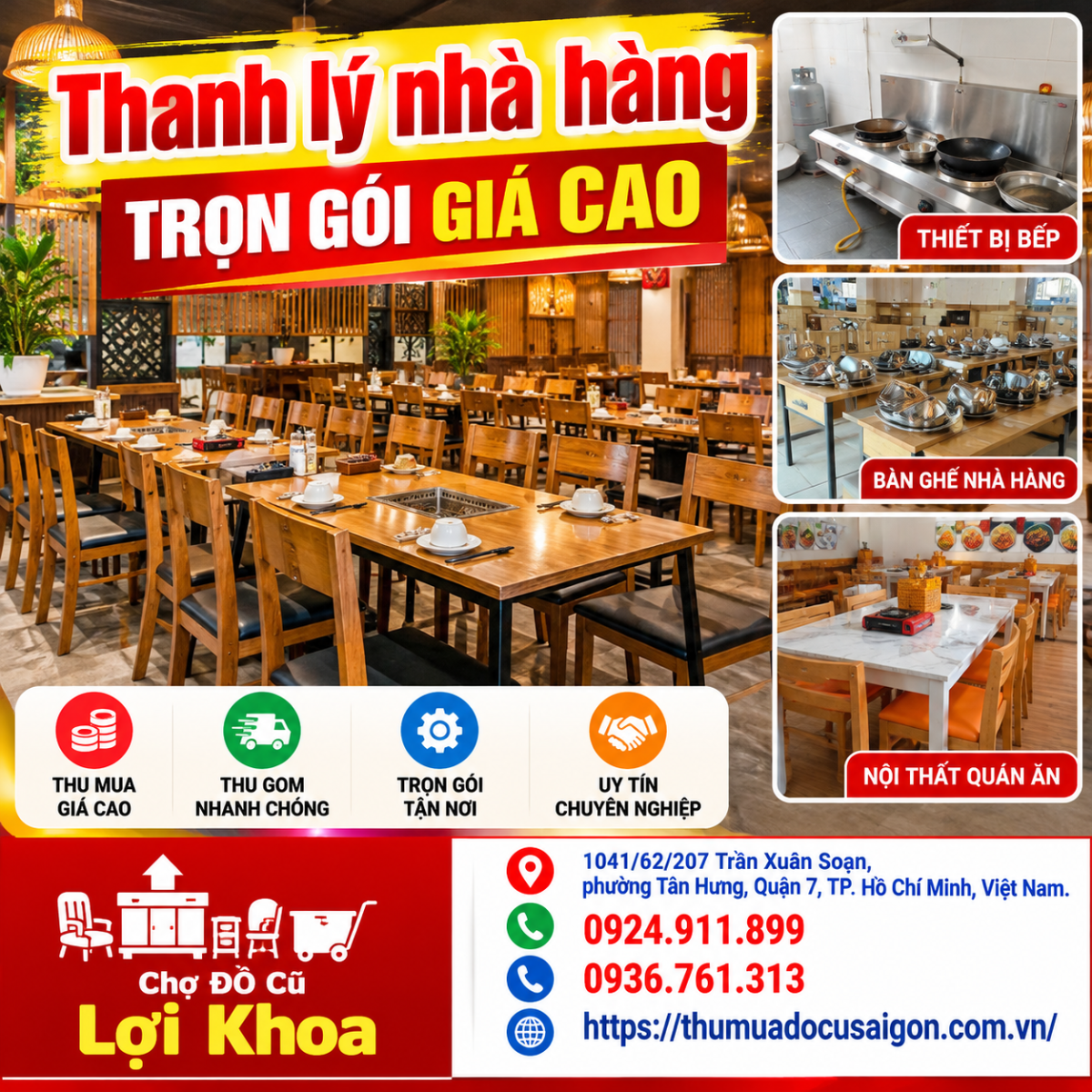 Thanh lý nhà hàng trọn gói giá cao