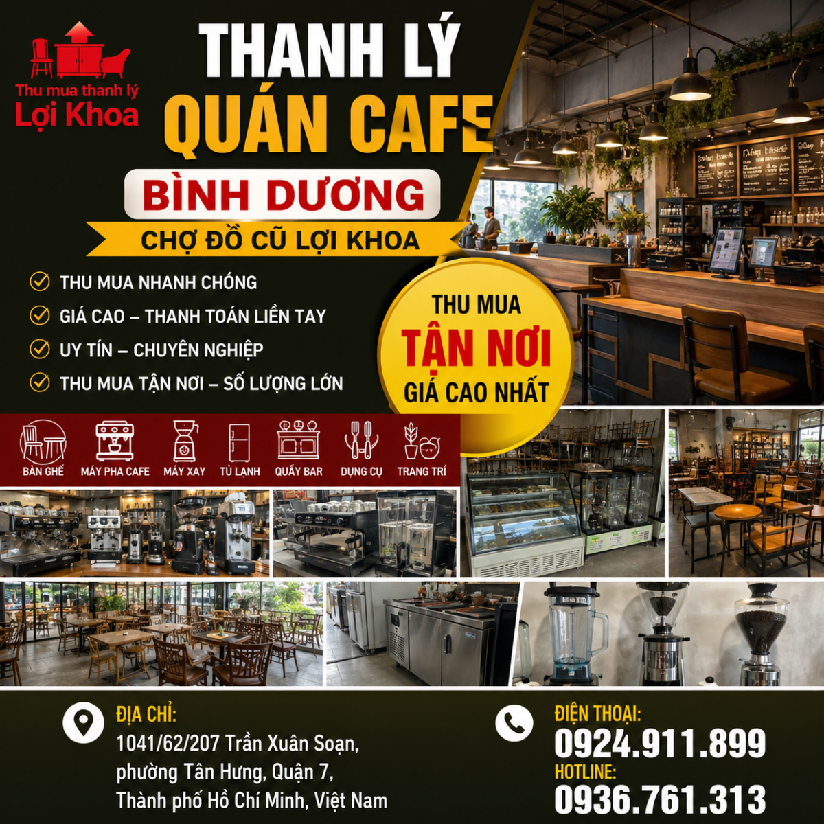 Thanh lý quán cafe Bình Dương